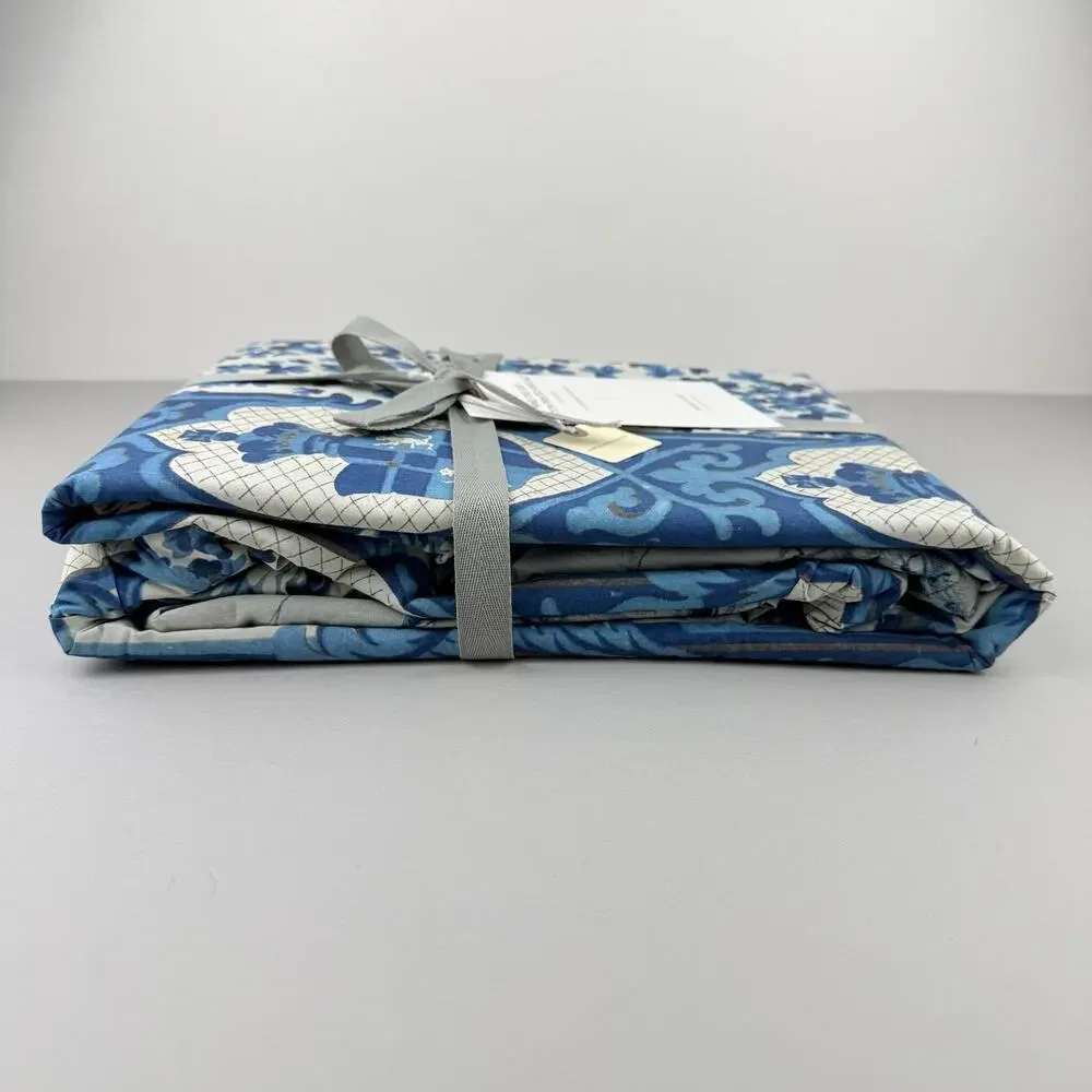 Anthropologie Mind The Gap Duvet Cover QUEEN Blue Cotton Floral Horses New